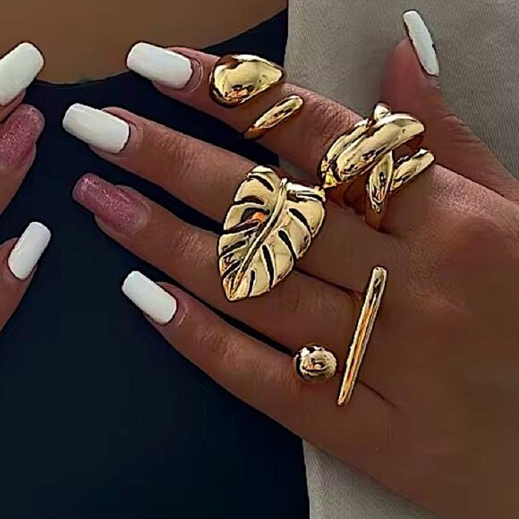 Gold Feather Leaf Leaves Ring Adjustable Stainless Steel Gold Plated - Picture 4 of 8